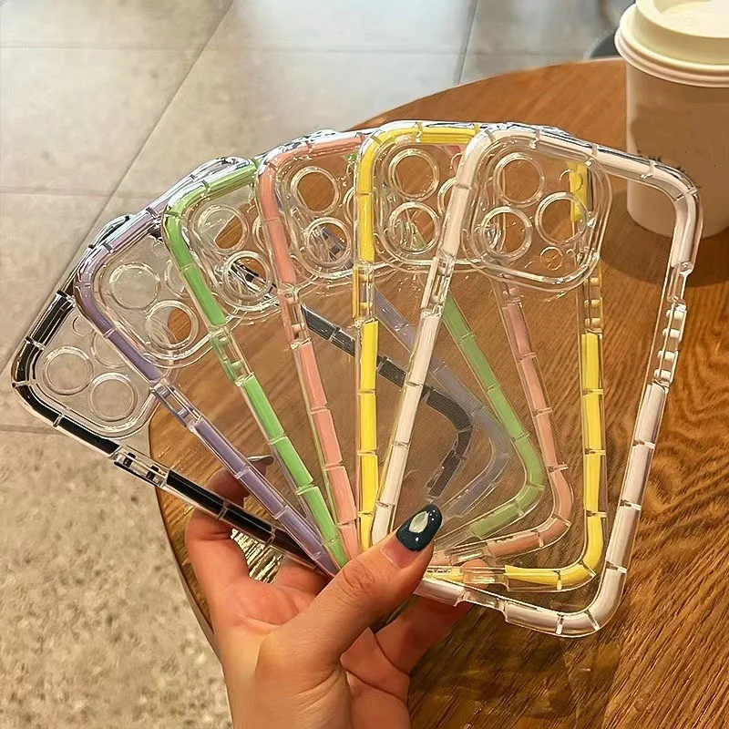 

Ottwn Luminous Clear Acrylic Phone Case For iPhone 14 13 12 11 Pro Max X XR XS Max Candy Color Camera Protection Soft TPU Cover