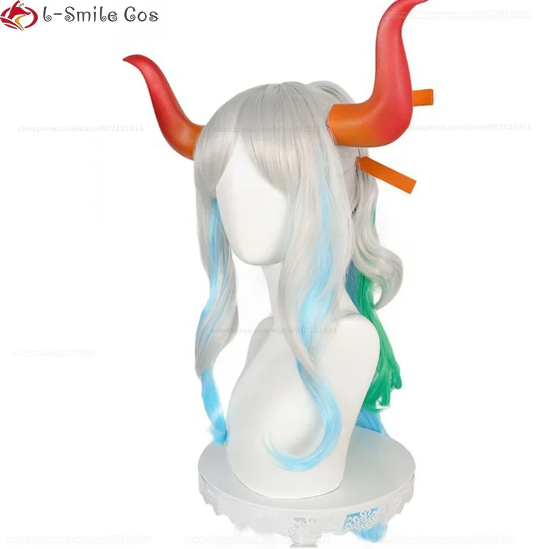 Парик Yamato для косплея аниме парик рога длинные завитки градиентные женские