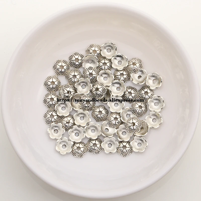 

(50Pcs / Lot !) Zinc Alloy Tibetan Antique Silver Color Flower Beads End Caps For Jewelry Making Size 6mm HZ-5199B