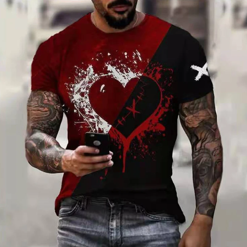 

The new summer casual short sleeve digital printing 3D heart circle neck short sleeve T-shirt fashion breathable top