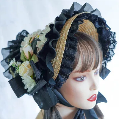 2023 Hot Selling Rural Lolita Hat for Girls, Palace Lace Flower French Vintage Straw Cap enlarge