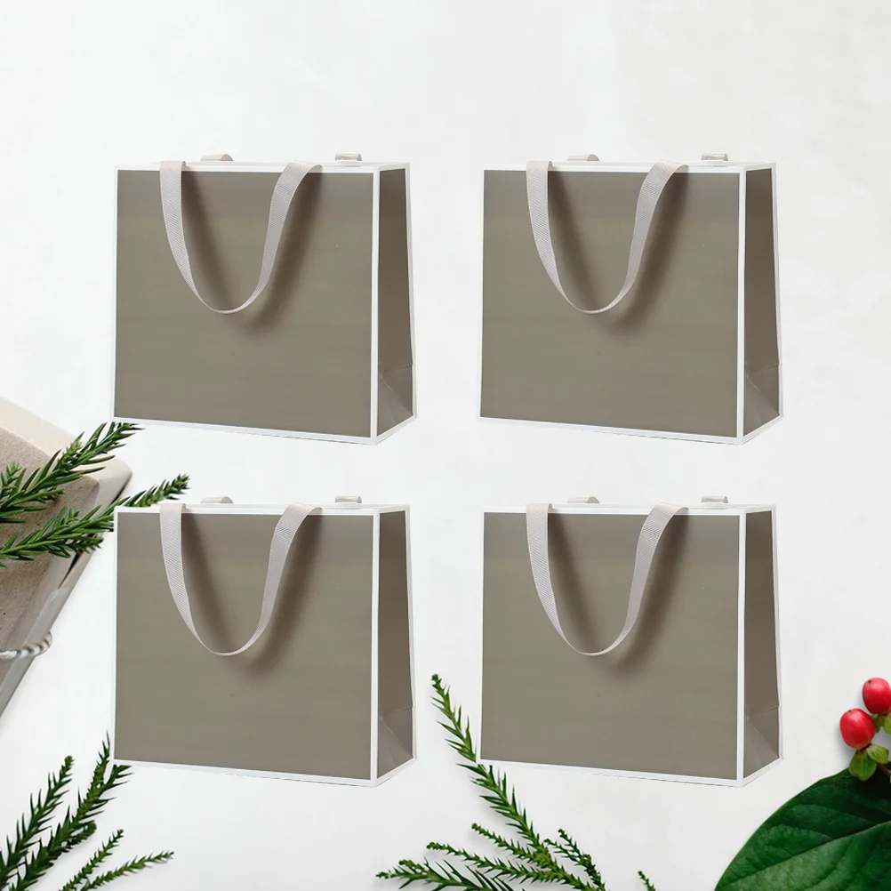 

4pcs Paper Bag Gift Bag Jewelry Packaging Sack with Portable Rope for Festival Party (Grey Horizontal Version)