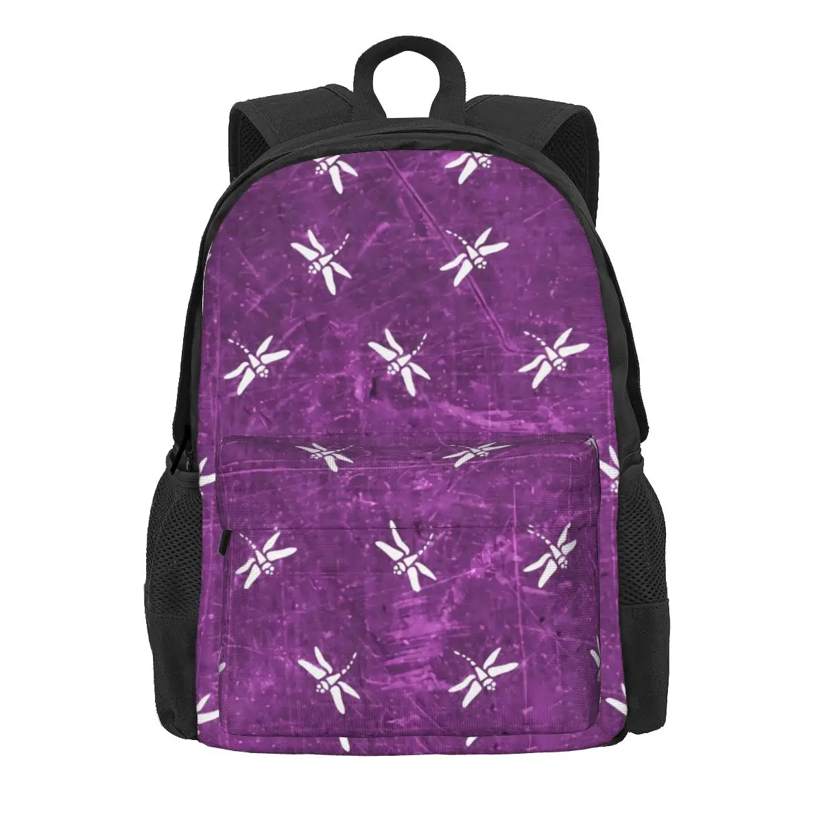 

Dragonfly Print Backpack Women Purple and White Print Backpacks Polyester Novelty High School Bags Travel Design Rucksack