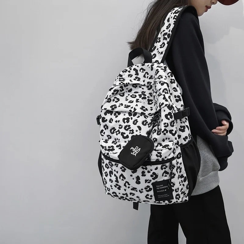 

Fashion Women Leopard Travel Backpack Student Set Bag Girl Boy Nylon Trend School Bags Female Male College Bookbag Men Bagpack