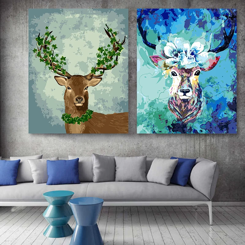 

Живопись по номерам с перекрестными языками, ручная роспись, фантазия, лось, креативная гостиная, столовая, декоративная живопись