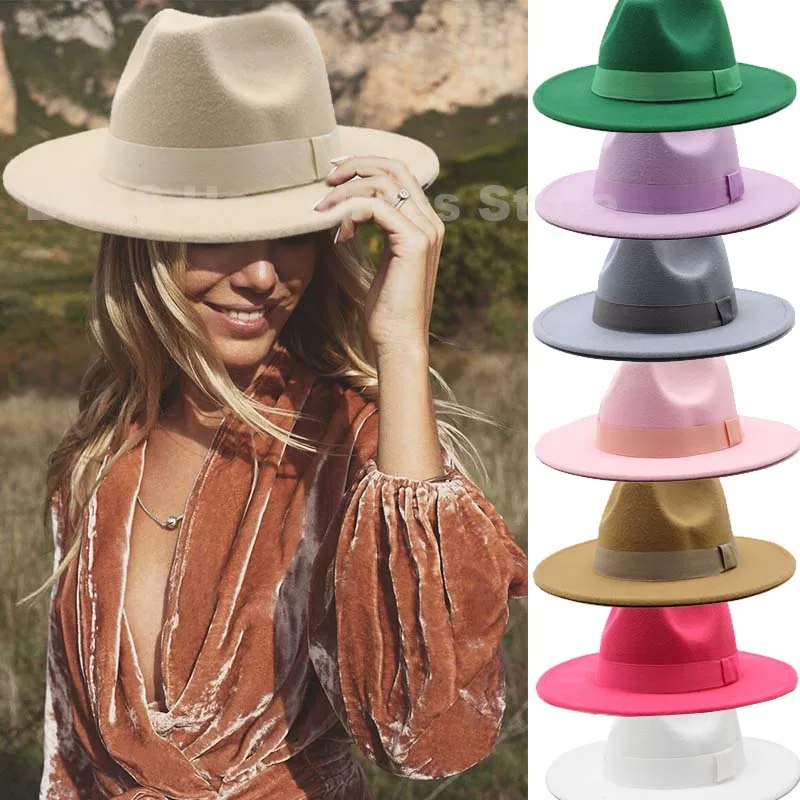 

Шляпа Федора для женщин и мужчин, зимняя шапка с лентой и широкими полями, Классическая бежевая, свадебная, церковная, с котелком