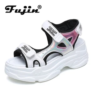 FujinБрендовые женские босоножки; Новинка 2020 года; Модная женская повседневная обувь; Женская обувь на танкетке с ремешком и пряжкой; Обувь на платформе 5 см; Летние сандалии