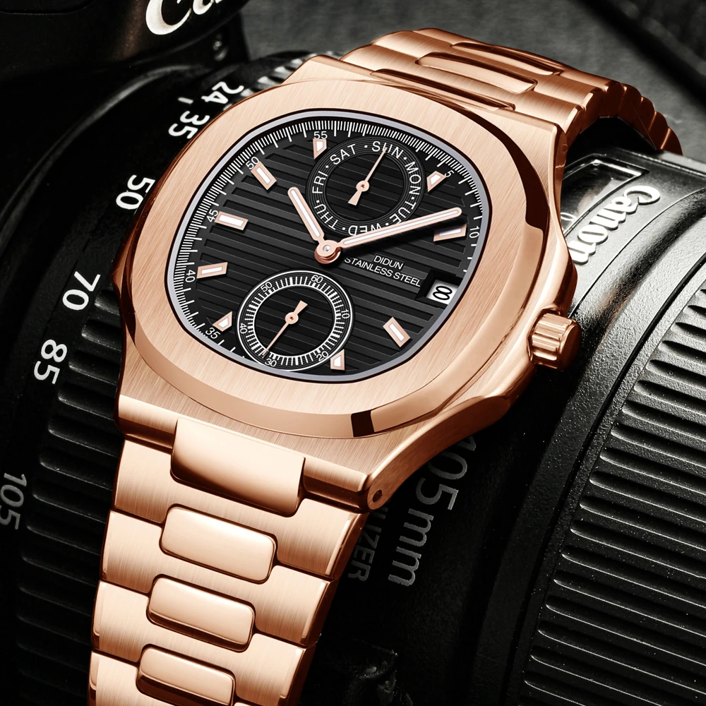 

DIDUN Men Luxury Brand Quartz Watch Nautilus Luminous Wristwatch Waterresistant Business Stainless Steel MasMilitary Waterproof