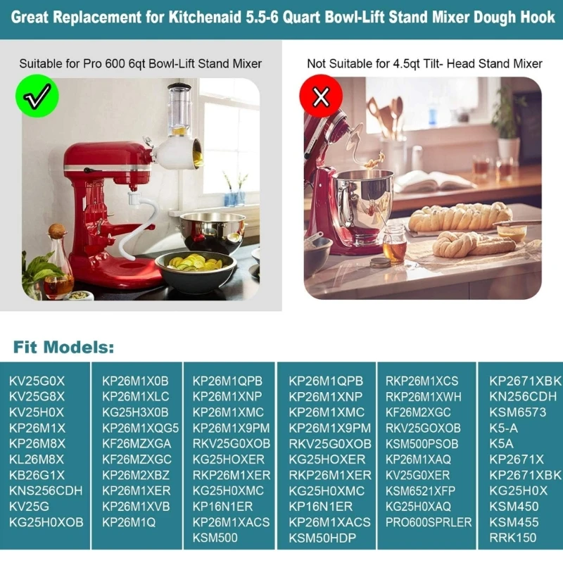 Металлический крючок для тестомеса с покрытием сменный совместимый 6QT KV25G0X KV25G8X