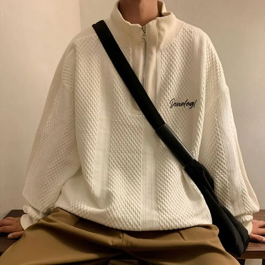 Yasuk Spring Autumn Winter Fashion Man Solid Casual Pullover Men's Loose Slim Knitted Warm Sweater Gentle Print Waffle Grid