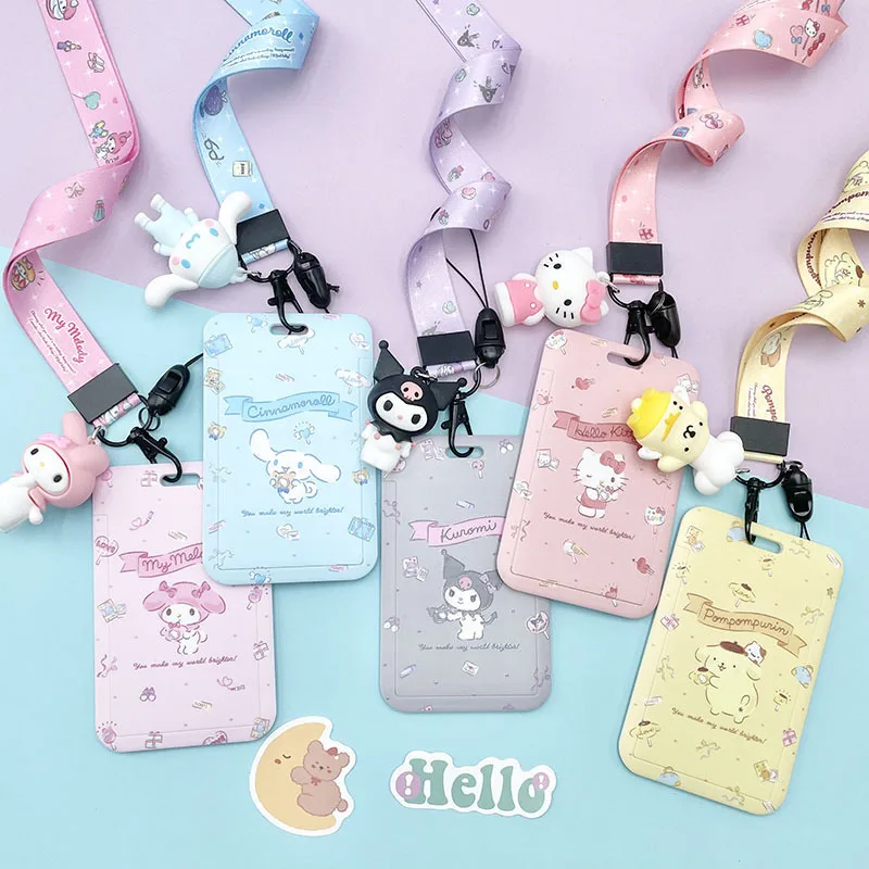 Sanrioed Long Section Card Cover Cute Kuromi Kawaii My Melody Student Badge Work Card Protective Cover Id Card Holder Pendant