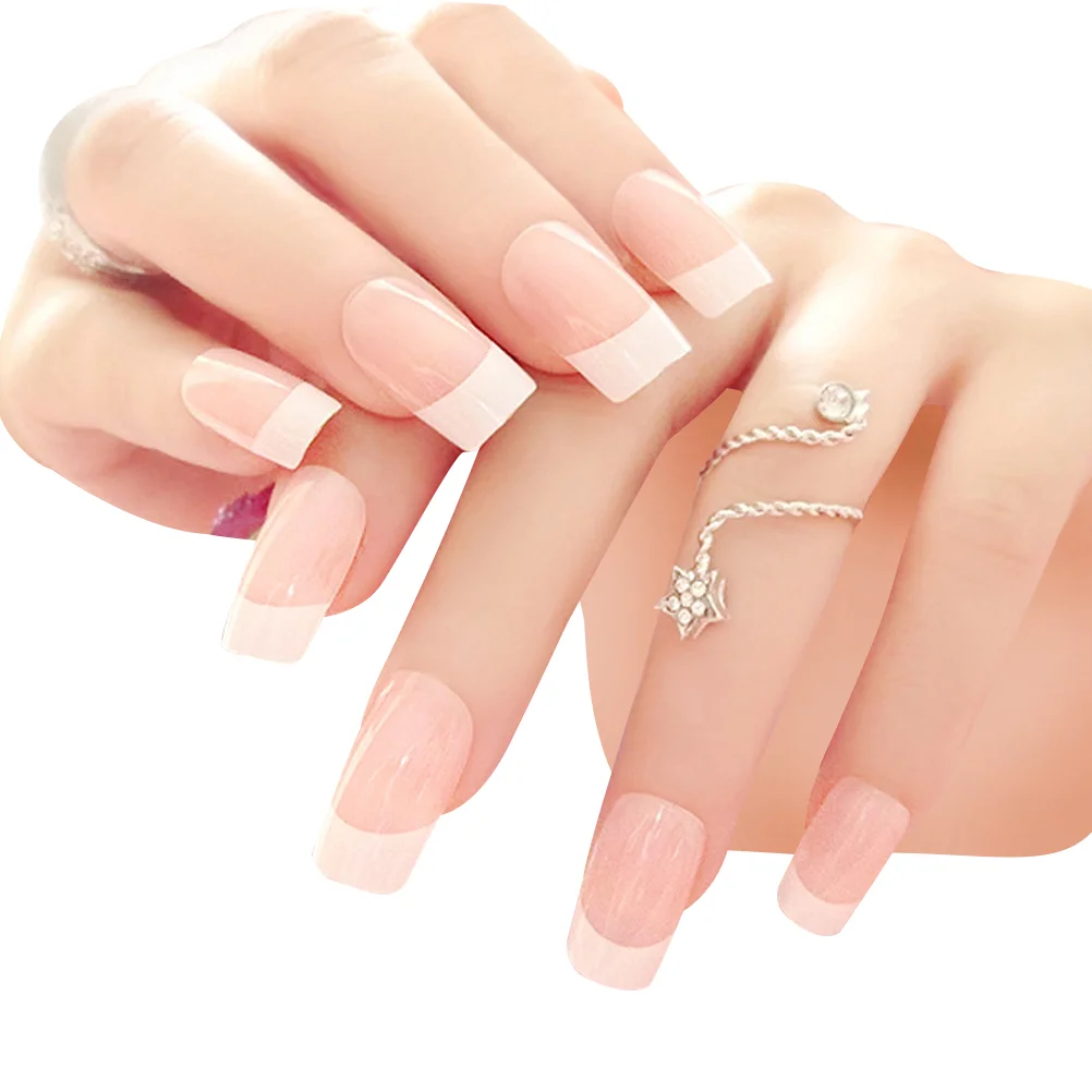 

24pcs Nails Full Cover Artificial French Style False Nail Stick Nail Tip for Ladies