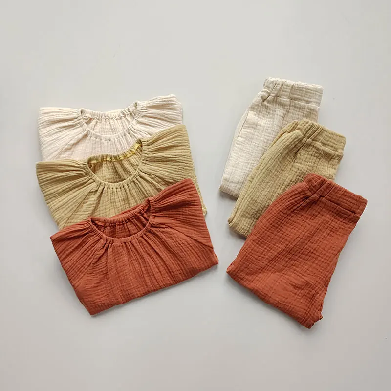 

Комплекты детской хлопковой одежды из льна, Осенний Топ с длинным рукавом и штаны, 2 предмета, детская одежда, костюмы для мальчиков и девоче...