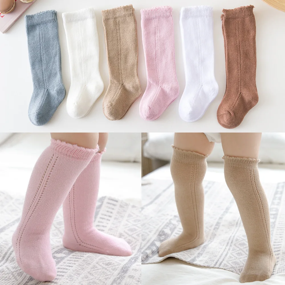 

Детские носки 100% хлопок однотонные испанские детские мягкие чулки до колен для малышей с боковыми вырезами