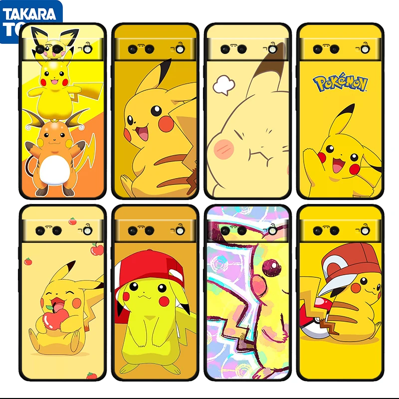 

Baby Anime Cute Pikachu Shockproof Cover for Google Pixel 7 6 Pro 6a 5 5a 4 4a XL 5G Black Phone Case Shell Soft Fundas Cover