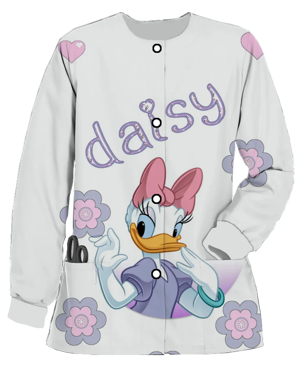 

Work Uniform Hospital Coat Pet Shop Beauty Salon Nurse Dress Printed Pocket Scrub Jacket Cartoon Pattern Disney Donald Duck Coat