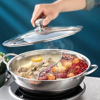 chinese hot pot with lid thicken stainless steel 2 in 1 divided hotpot kitchen cooking pan with cover gas stove induction cooker