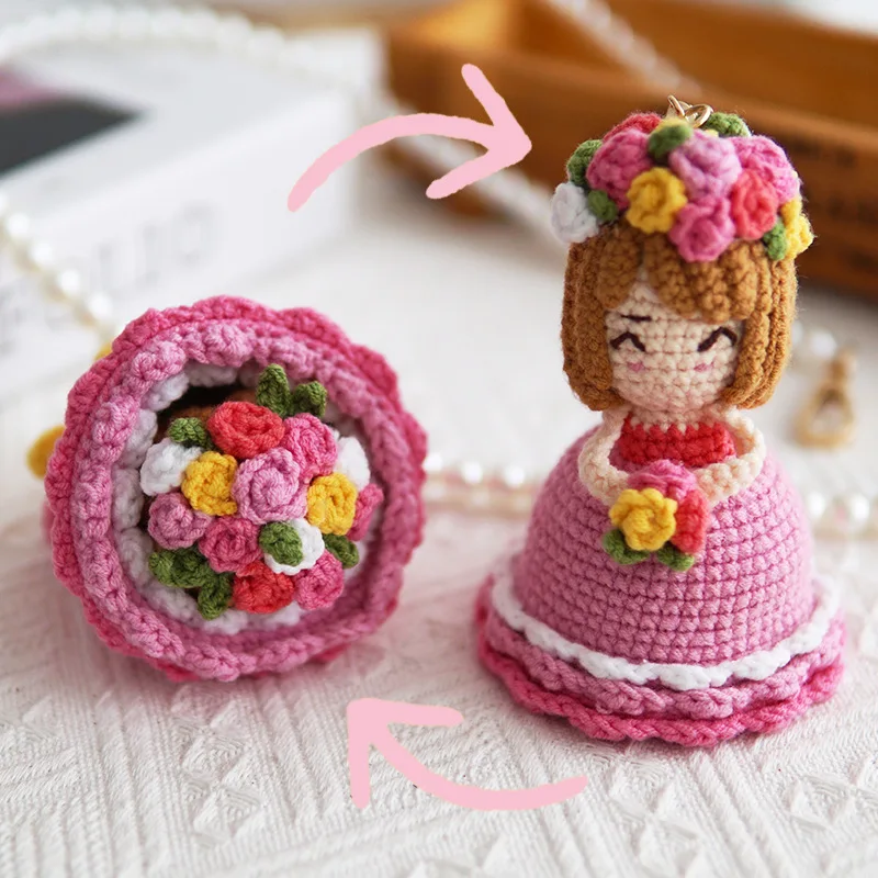

DIY Handmade Knitted Bride Doll Evert Knitted Rose Bouquet Plush Pendants Lovely Stuffed Toy Girl Surprise Gift Pendant
