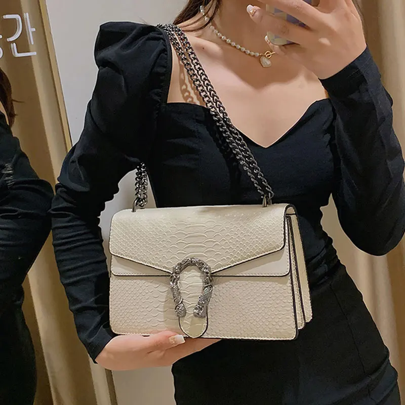 

PU Leather Chain Shoulder Crossbody Square Bags For Women Vintage Women's Designer Small Flap Handbag Trend Female Armpit Bag