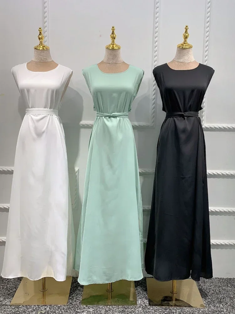 Под платьем Абая белая исламская одежда однотонные платья без рукавов