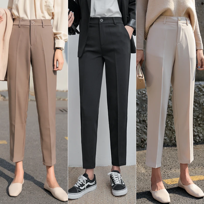 

2022 New Spring and Autumn Cropped Suit Pants Women's Straight Loose Loose-fitting Casual Trousers Eight-point Cigarette Pants