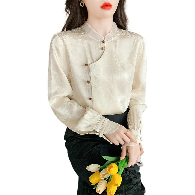 Новая легкая рубашка в китайском стиле с длинным рукавом женский топ для