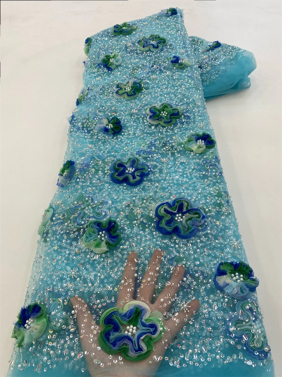 Новейшая африканская вышитая Тюлевая сетчатая ткань с бусинами высокое качество