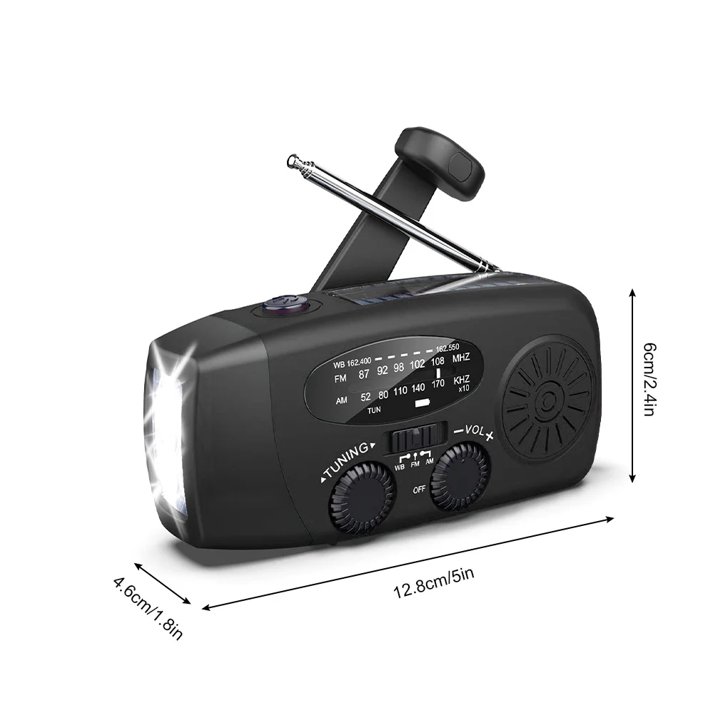 hand crank solar radio with telescopic antenna rechargeable ipx3 weather outdoor led flashlight speaker emergency phone charger free global shipping
