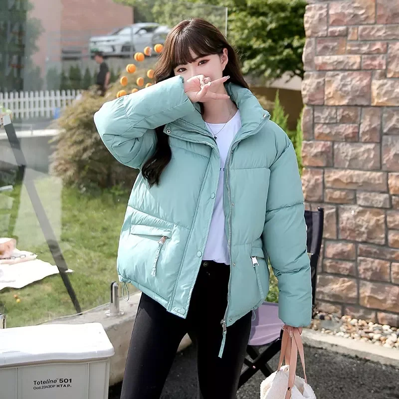 women parkas 2022 fashion autumn winter solid color zipper casual warm cotton outwear stand collar coat female