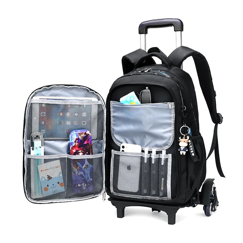 High-capacity on 2/6 Wheels Waterproof Luggage Rolling Bag Student Shoulder Backpack  Detachable Children Rolling School Bags