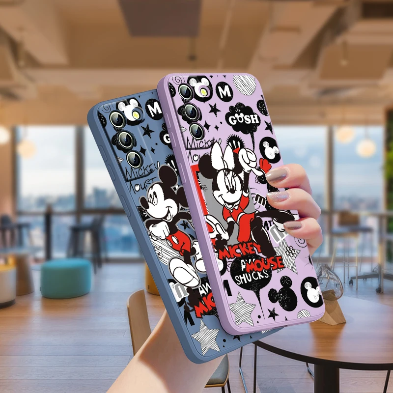 

Cool Minnie Mickey For Samsung Galaxy S21 S22 Pro S20 FE S10 Note 20 10 Plus Lite Ultra Liquid Silicone Rope Phone Case