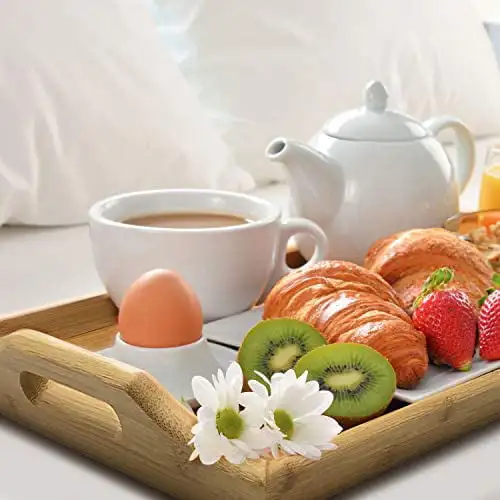 

Luxurious Bamboo Decorative Serving Tray With Handles, 19.5” x .8” Charcuterie Cheese Board, Exquisite Bamboo Wood 1.5” Tr