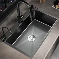 3 holes 304 stainless steel topmount kitchen sink single bowl dark black gray wash basin for home fixture drain accessories