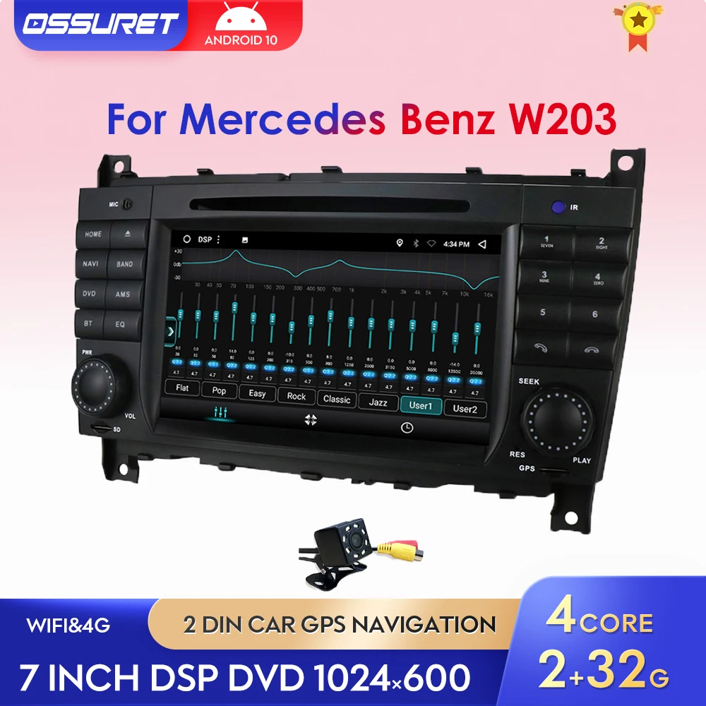 

Автомобильный DVD мультимедийный плеер 2Din для Mercedes Benz W203 W209 C-Class C180 C200 CLK200 C230 C280 GPS Радио Стерео Android 10 Carplay