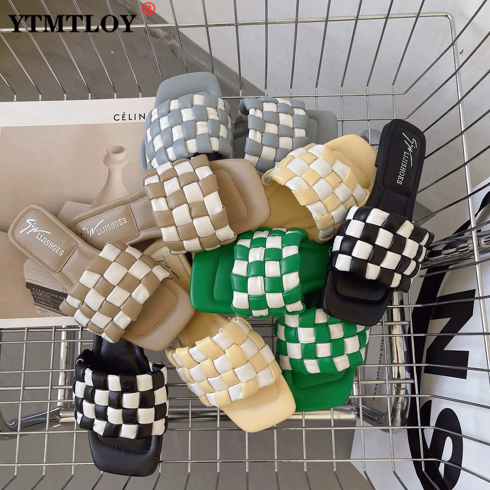 

Летние шлепанцы стразы, шлепанцы, женская обувь для улицы, пляжные сандалии на плоской подошве, повседневные шлепанцы с открытым носком, дом...