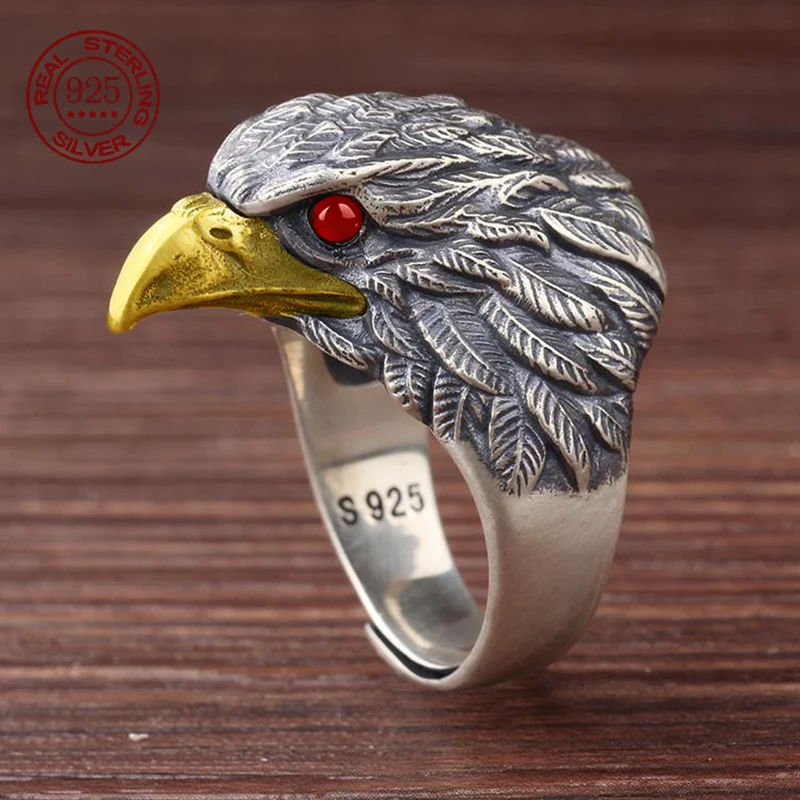 

100% S925 silver eagle rings original design trendy retro exaggerated domineering eagle jewelry birthday gifts
