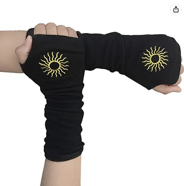 Japanese Sunflower Harajuku Gothic Cross Fingerless Gloves Sleeve Warm Sheath Moon Fashion Knitting Cuff Punk Wrist Arm Clothes