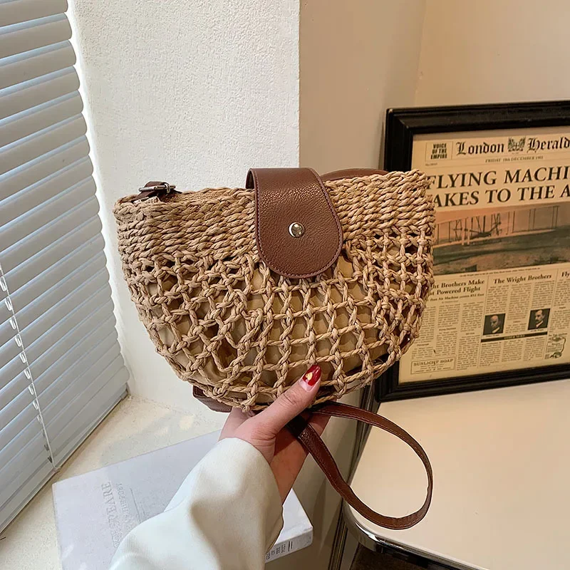 

High Sense 2023 New Women's Summer Simple Straw Bag Diagonal Ins Beach Holiday Bag Literary Fashion Bag