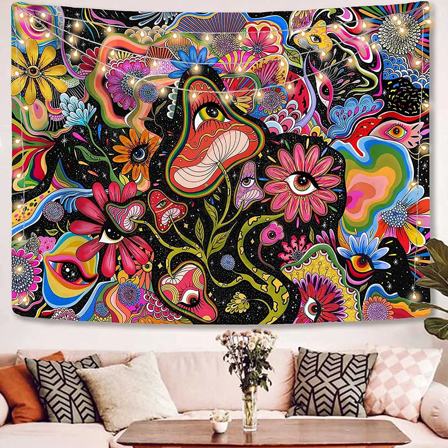 

Psychedelic Cartoon Mushroom Tapestry Colorful Hippy Eye Tapestries Wall Hanging for Home Living Room Bedroom Wall Art Decor