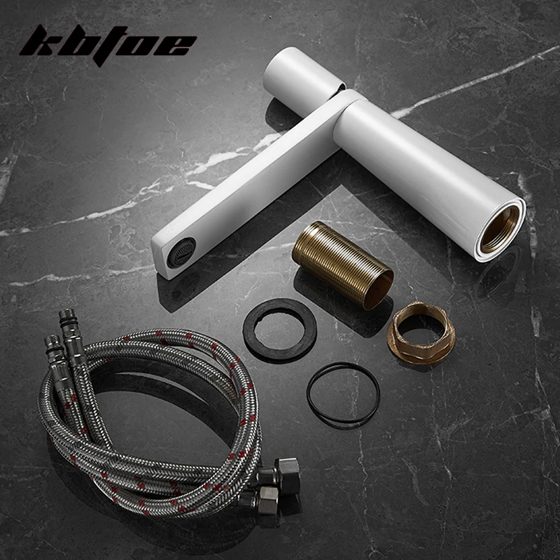 Matte White Basin Faucet Bathroom Sink Single Handle Hot Cold Water Crane Vintage Wash Mixer Tap Deck Mounted High |