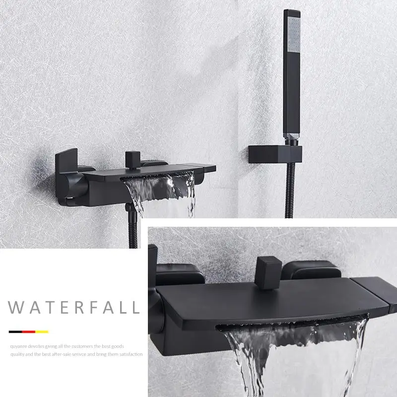 

Vidric Black/White/Chrome/Gold waterfall bathtub shower faucets wall mount shower mixer tap faucets hot cold bath shower tap mix