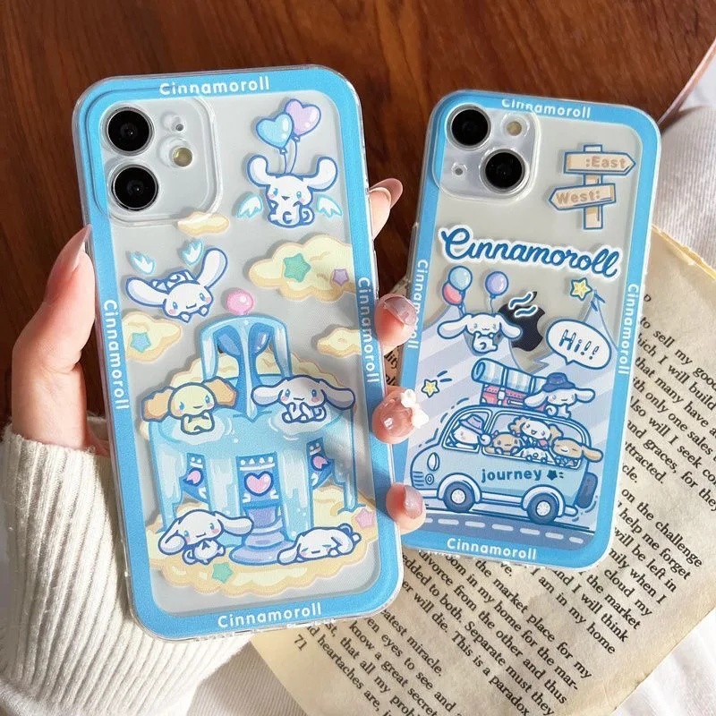 Купи Cartoon Cute Sanrio Cinnamoroll Transparent Phone Cases For iPhone 14 13 12 11 Pro Max XR XS MAX 8 X 7 Anti-drop Back Cover Gift за 179 рублей в магазине AliExpress