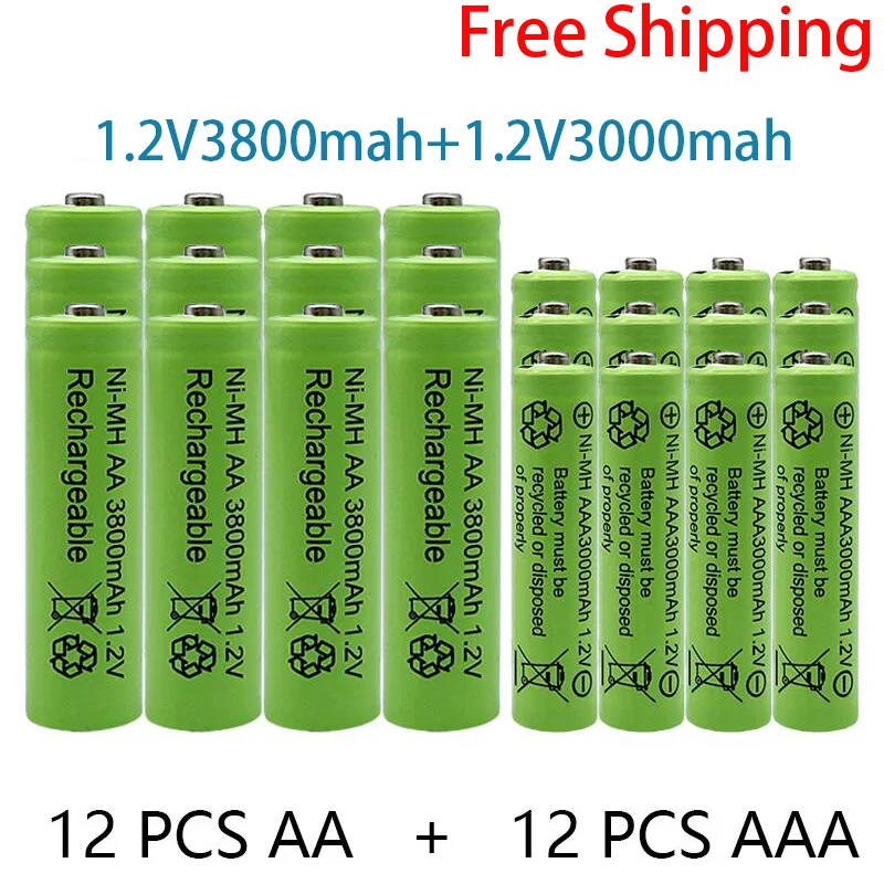 

Rechargeable battery 1.2V AA 3800mAh NI-MH+AAA battery 3000mAh Rechargeable battery NI-MH 1.2V AAA battery free shipping