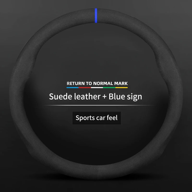

Car Steering Wheel Cover Black Genuine Leather Suede Car Covers,38cm 15 inch Non-slipTexture Soft Breathable Auto Accessories