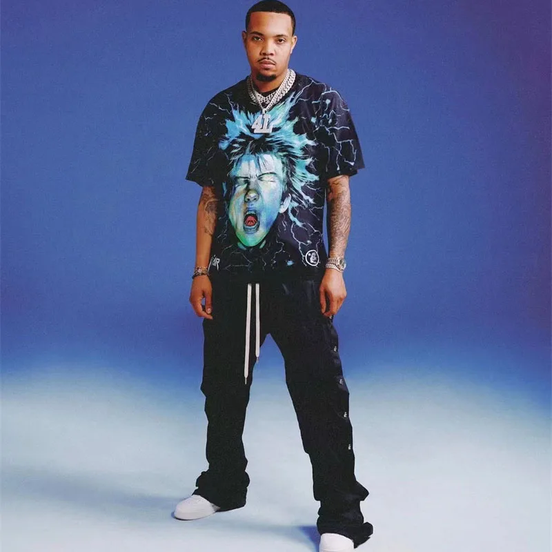 

23SS Вощеные нейлоновые сковородки на пуговицах Hellstar с прямыми пуговицами, свободные уличные черные брюки и спортивные штаны