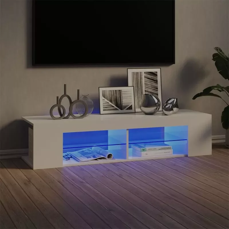 

TV cabinet with LED lights 135x39x30 cm Glossy /black/white