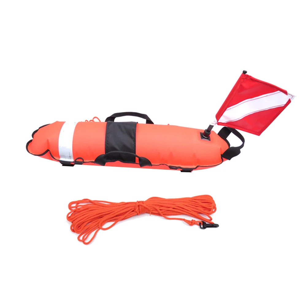 

Inflation Diver Down Safety Surface Marker Buoy Signal Float with Flag and Rope,for Freediving Snorkeling,Red
