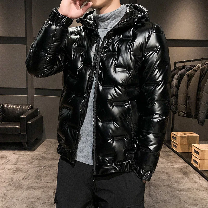 

-20 Degree Winter Men's Thick Warm Coat Fashion Shiny White Duck Down Parka Korean Style Slim Youth Hooded Puffer Jacket Outwear