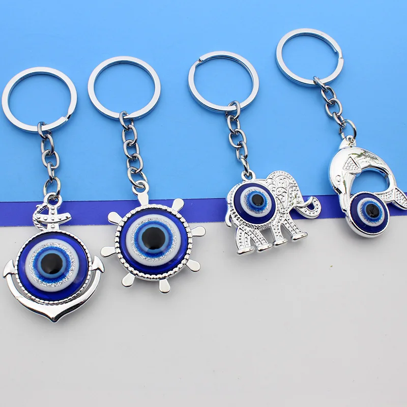 

20pcs Turkish Lucky Glass Blue Eye Elephant Keychain Women Men Handbag Hangle Car Key Holder Key Ring Jewelry