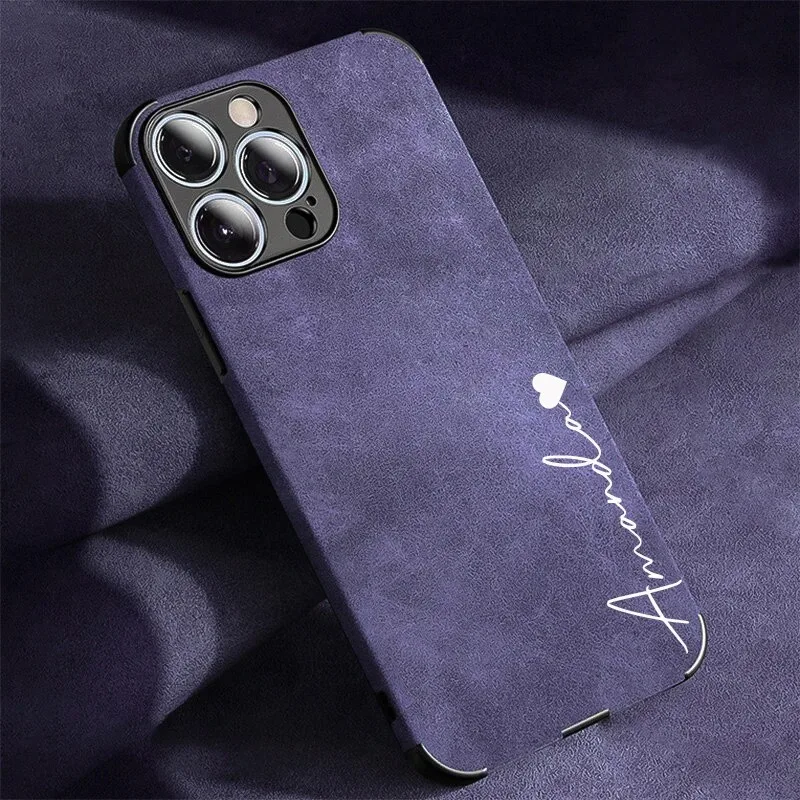 Роскошный кожаный чехол с персонализированным именем Lamskin для iPhone 15 16 Pro Max 14 13 12